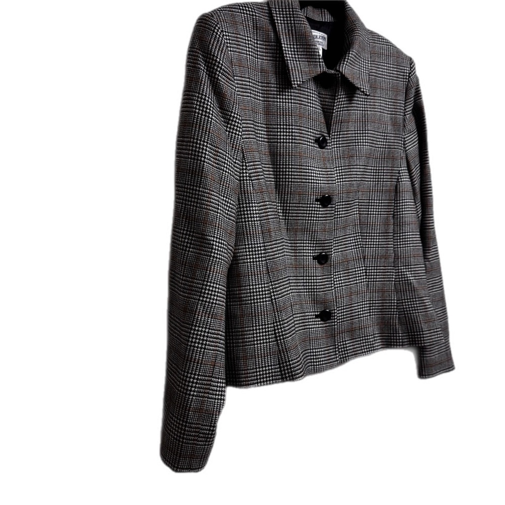 Pendleton Houndstooth Plaid Wool Blazer Size 12 - image 2